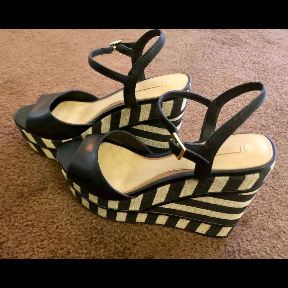 Aldo Black And White Stripe Wedge Shoes